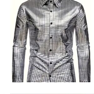 NEW MEN GORGEOUS CHIC SILVER BUTTON FRONT SHIRT SIZE: 2XL- 44